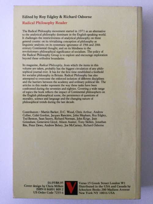 Radical Philosophy Reader, Ed Roy Edgley and Richard Osborne, 1985