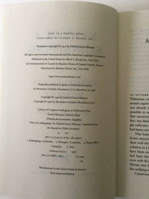 News Of A Kidnappimg, Gabriel Garcia Marquez, 1997
