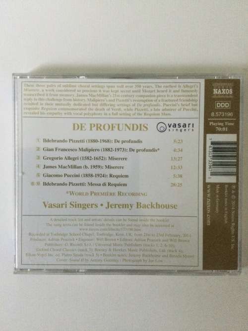 De Profundis, Miserere and Requiem, Vasari Singers
