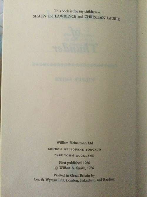 The Sound of Thunder, Wilbur Smith, 1966, first edition