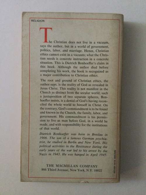 Ethics, Dietrich Bonhoeffer, 1968