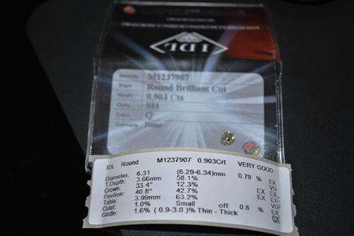 0.903ct Diamond Certified by IDL