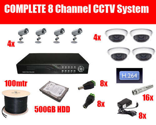 Complete 8 Channel CCTV System with Day / Night Colour Cameras