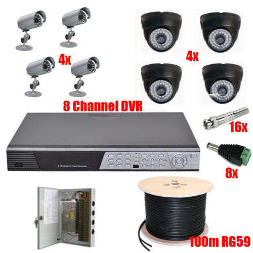Complete 8 Channel CCTV System with Day / Night Cameras