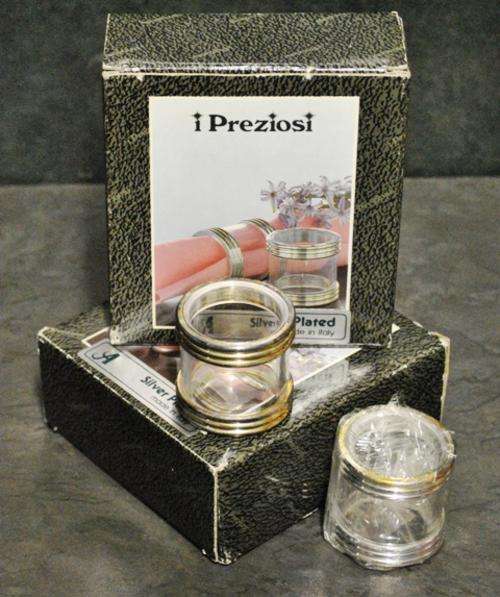 Glass with Silver Plated Serviette Rings  ** Made in Italy ** Set of 6