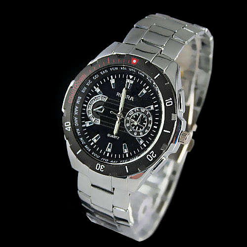 Men's Casual Quartz Watch Silver Dial Large Case Stainless Steel White Band