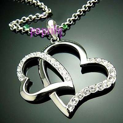 18K White Gold GP Austrian swarovski crystal Heart pendant Necklace