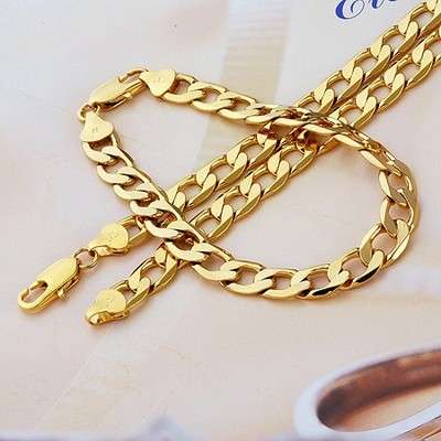 9k yellow gold filled Men's Bracelet+necklace 21.5" Set