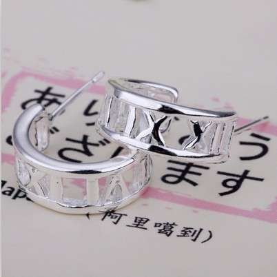 Fashion gift New style Solid Silver Roman Earrings &Gift Box 925