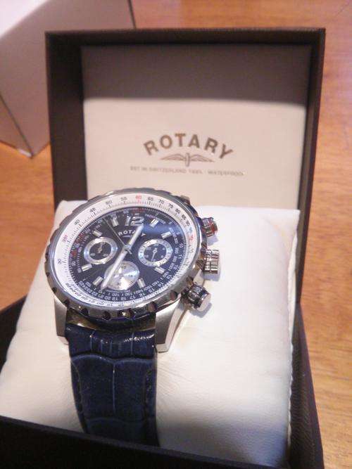 Rotary Chronograph Blue Dial Genuine Leather