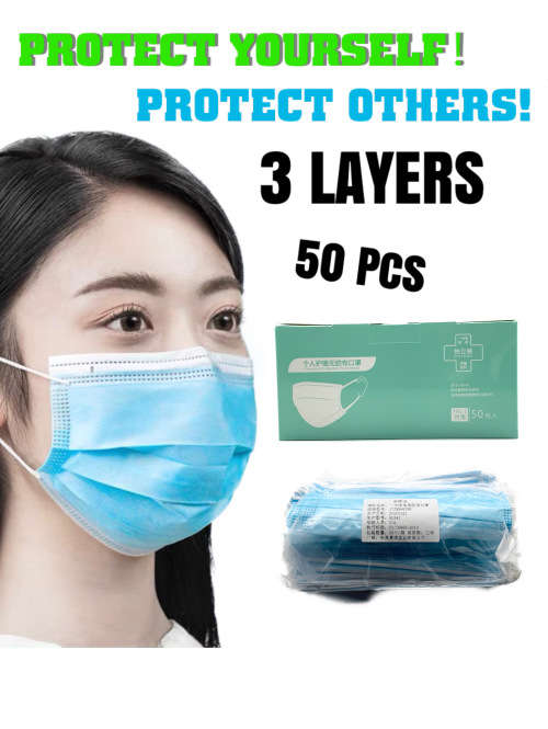 Protective Disposable Face Mask 3-Layer Non-woven 50pcs (DELIVERY DURING LOCK-DOWN)