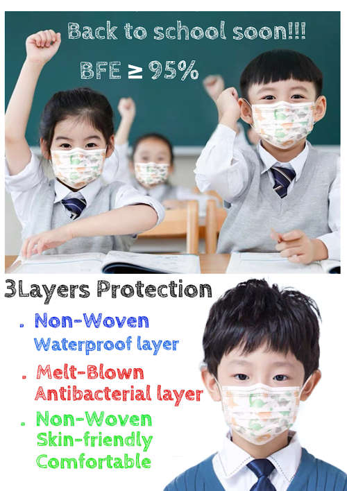 Disposable Protective Mask For Children 3Ply Melt-Blown Non-Woven 10Pieces In Packet