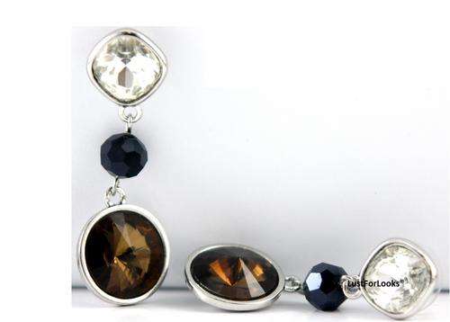 ***Made By Swarovski Elements *** Brown Colour With White Crystal Earings *** We Deliver! Lust4Look