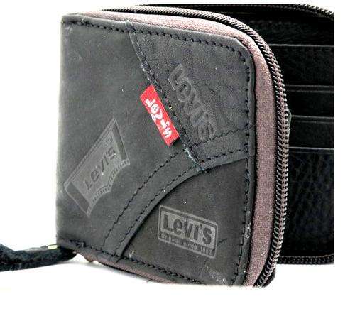 *** Genuine Leather *** Levis ( UniSex ) *** BLACK ZIPPER *** Wallet *** SIMCARD STORAGE ***