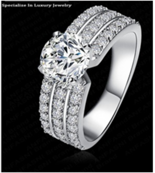 2015 Real 18k Platinum Plated 3 row with AAA Cubic Zircon Wide Ring (size 5)
