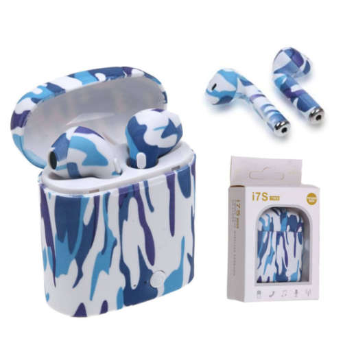 i7s TWS Blue CamoH Wireless Bluetooth Airpods Earbuds Headphones for Iphone and Android