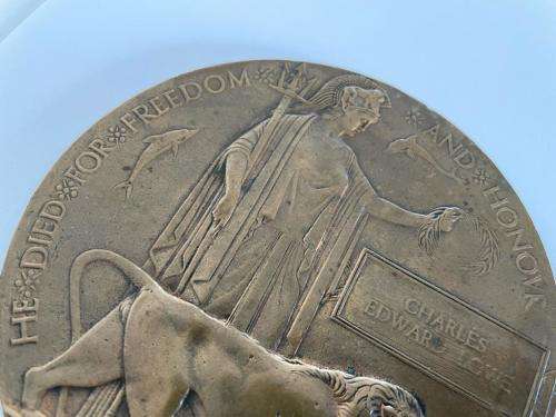 Bronze | WW1 | Dead man`s Penny | Death Penny | Charles Edward Lowe ***R1 START***