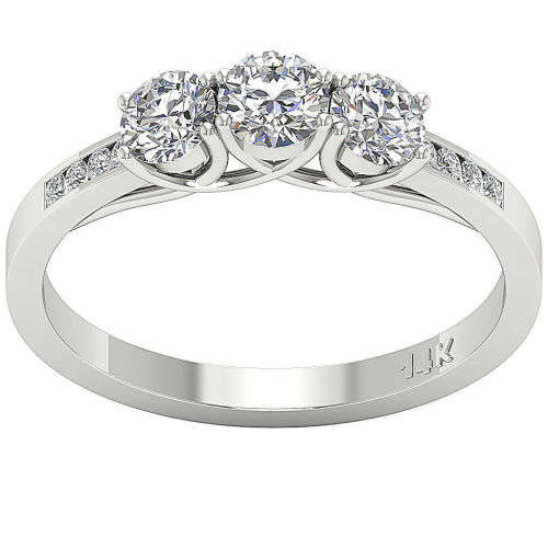 14ct White Gold 3 Stone Engagement Diamond Ring : 1.15ct Natural Diamonds SI1 / Colour G
