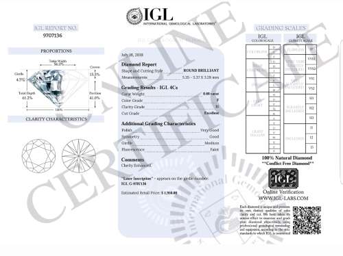 IGL Certified Natural Loose Diamond: 0.60ct Round Cut I1/F Colourless ! R50 650 Certificate