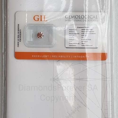 FULL Lab Report UV Sealed GIL Natural Fancy Intense Pink 0.63ct Diamond SI2 ! RARE !
