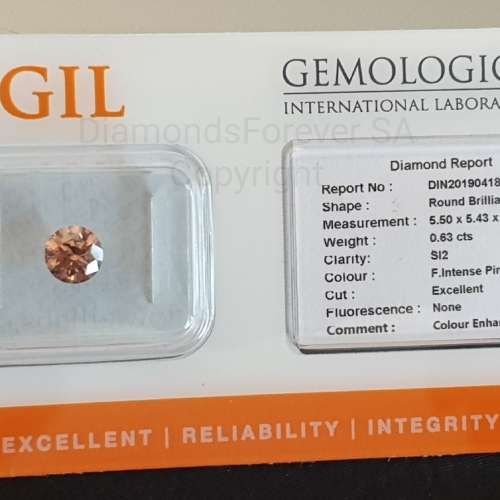 FULL Lab Report UV Sealed GIL Natural Fancy Intense Pink 0.63ct Diamond SI2 ! RARE !