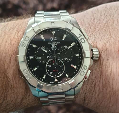 Stunning Tag Heuer Black / Stainless Steel Aquaracer 43mm Chronograph Ref# CAY1110-0