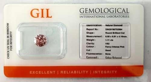 1.11ct VS Certified Natural Fancy Intense Pink Diamond