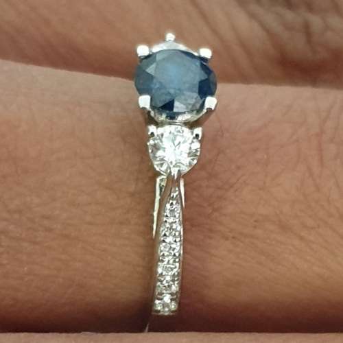 Breathtaking 1.00ct Accented Three Stone Intense Blue Diamond Engagement Ring Set in 14K White Gold