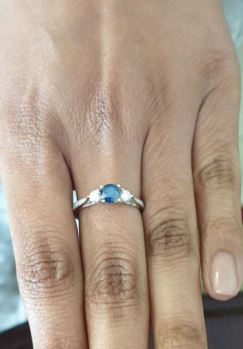 Breathtaking 1.00ct Accented Three Stone Intense Blue Diamond Engagement Ring Set in 14K White Gold