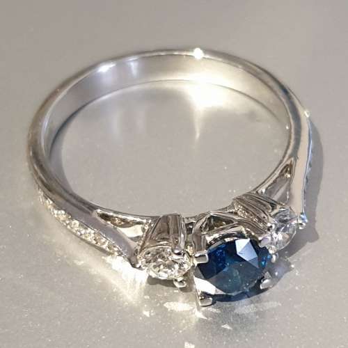 Breathtaking 1.00ct Accented Three Stone Intense Blue Diamond Engagement Ring Set in 14K White Gold