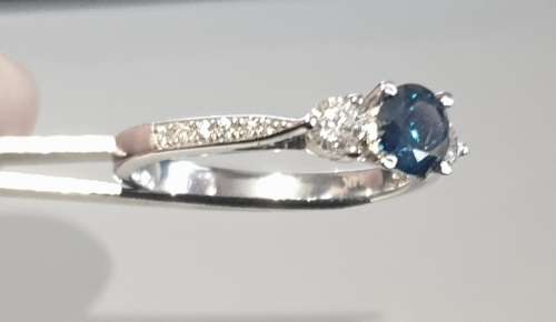 Breathtaking 1.00ct Accented Three Stone Intense Blue Diamond Engagement Ring Set in 14K White Gold