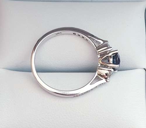 Breathtaking 1.00ct Accented Three Stone Intense Blue Diamond Engagement Ring Set in 14K White Gold