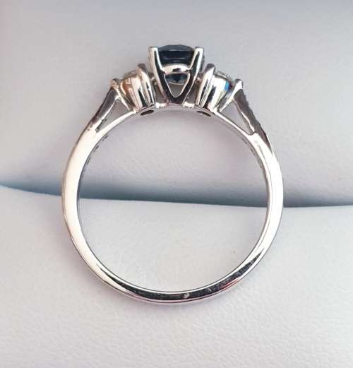 Breathtaking 1.00ct Accented Three Stone Intense Blue Diamond Engagement Ring Set in 14K White Gold