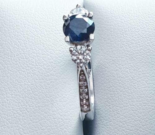 Breathtaking 1.00ct Accented Three Stone Intense Blue Diamond Engagement Ring Set in 14K White Gold