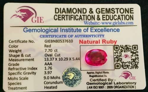 Massive STUNNING 7.70ct Certified Natural Ruby VVS (Oval Cut) - Stunning Investment Stone !