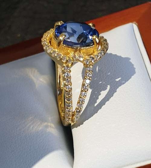 IGI Certified Breathtaking 14K YELLOW Gold Ring 1.60ct Natural Diamonds & Untreated VS Tanzanite