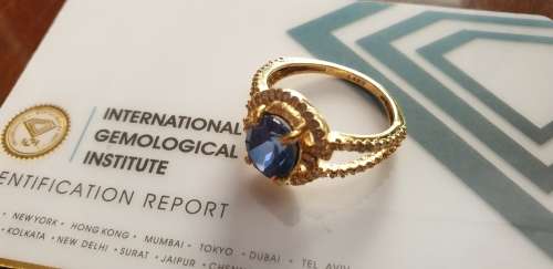 IGI Certified Breathtaking 14K YELLOW Gold Ring 1.60ct Natural Diamonds & Untreated VS Tanzanite