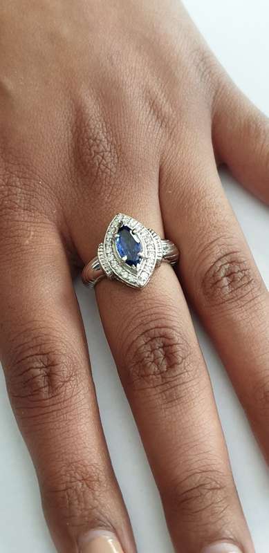 EGL CERTIFIED Breathtaking 14K White Gold Ring 1.55ct Natural Diamonds&Untreated Marquise Tanzanite