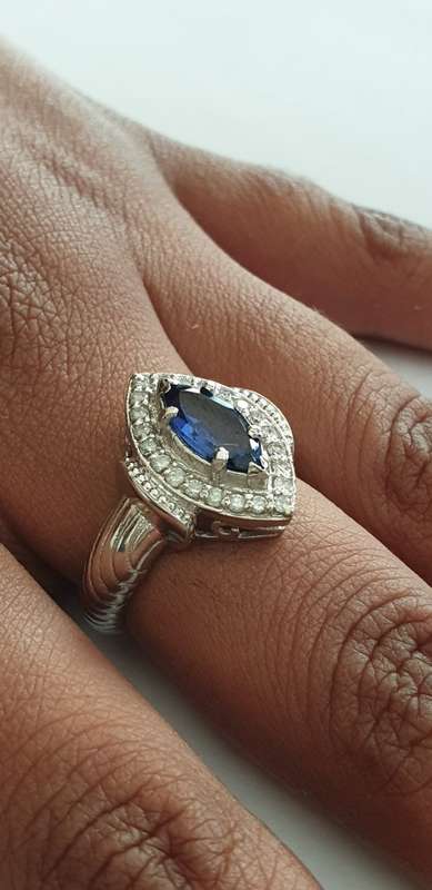 EGL CERTIFIED Breathtaking 14K White Gold Ring 1.55ct Natural Diamonds&Untreated Marquise Tanzanite