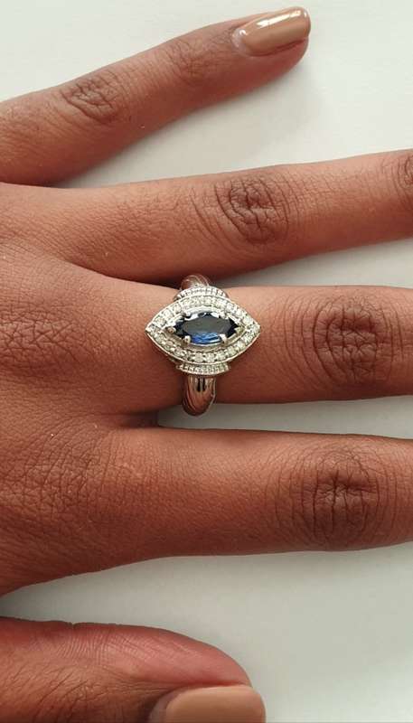 EGL CERTIFIED Breathtaking 14K White Gold Ring 1.55ct Natural Diamonds&Untreated Marquise Tanzanite