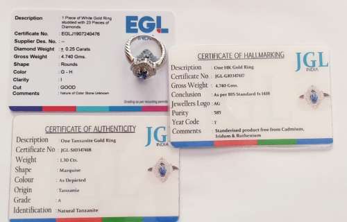 EGL CERTIFIED Breathtaking 14K White Gold Ring 1.55ct Natural Diamonds&Untreated Marquise Tanzanite