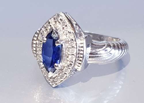 EGL CERTIFIED Breathtaking 14K White Gold Ring 1.55ct Natural Diamonds&Untreated Marquise Tanzanite