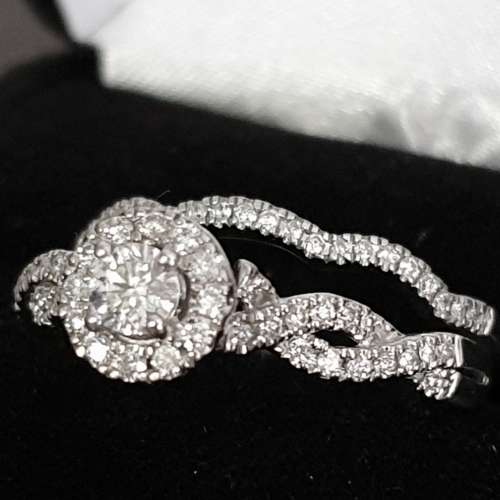 Breathtaking 14K White Gold Bridal Engagement & Wedding Band Ring Set 0.75ct Natural Diamonds ! VS !