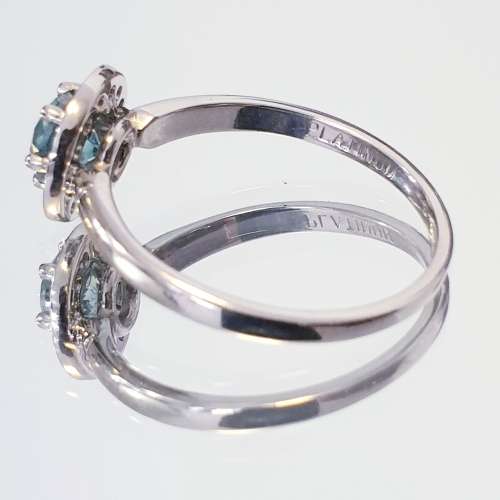 Superb 0.90ct Fancy Vivid Greenish Blue Diamond Halo Engagement Ring Set in Platinum