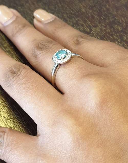 Superb 0.90ct Fancy Vivid Greenish Blue Diamond Halo Engagement Ring Set in Platinum