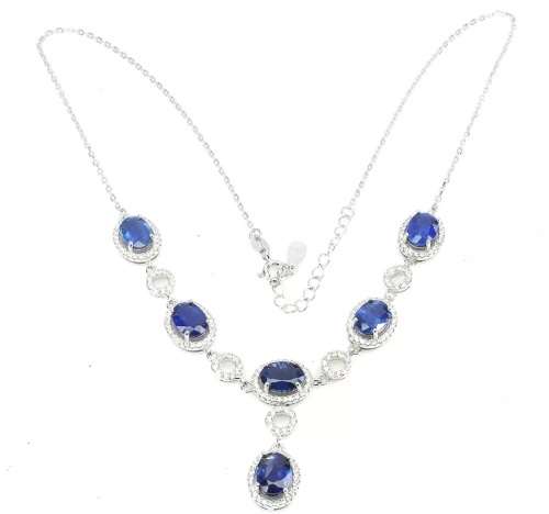 Superb 10.50ct Natural Mined Blue Kyanite Cocktail Necklace 14K White Gold over .925 Tarnish Free