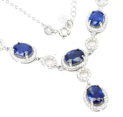 Superb 10.50ct Natural Mined Blue Kyanite Cocktail Necklace 14K White Gold over .925 Tarnish Free