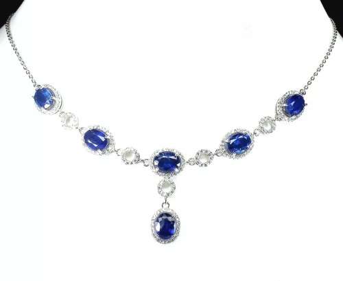 Superb 10.50ct Natural Mined Blue Kyanite Cocktail Necklace 14K White Gold over .925 Tarnish Free