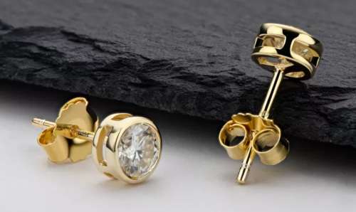 Certified 5mm VVS1 Moissanite | Stud Earrings | Fancy Tube Set 18K Yellow Gold over .925  1ct Total