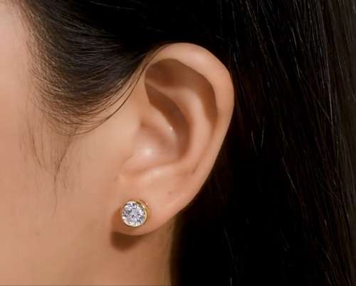 Certified 5mm VVS1 Moissanite | Stud Earrings | Fancy Tube Set 18K Yellow Gold over .925  1ct Total